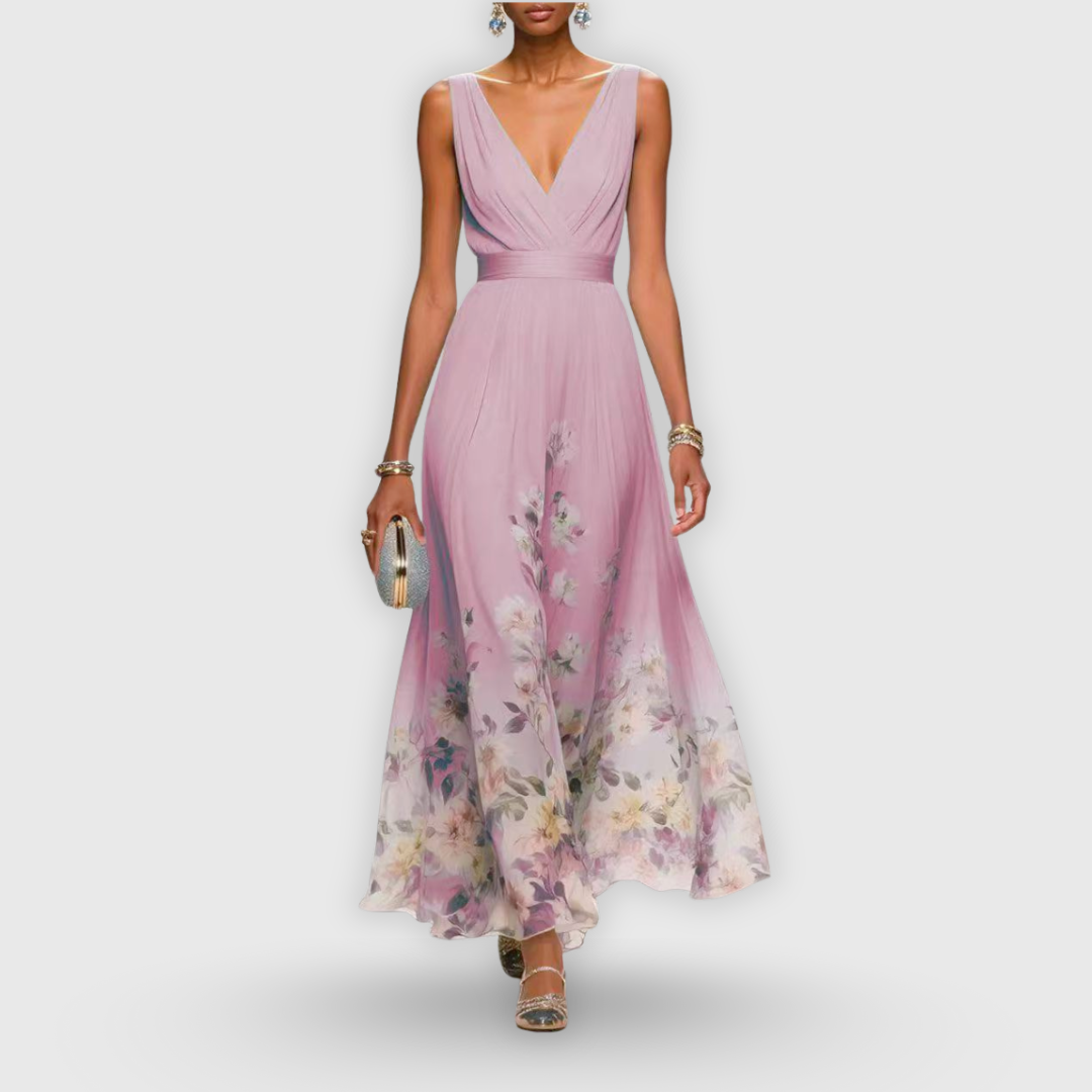 Ingrid | Dames maxi-jurk met bloemenprint en V-hals
