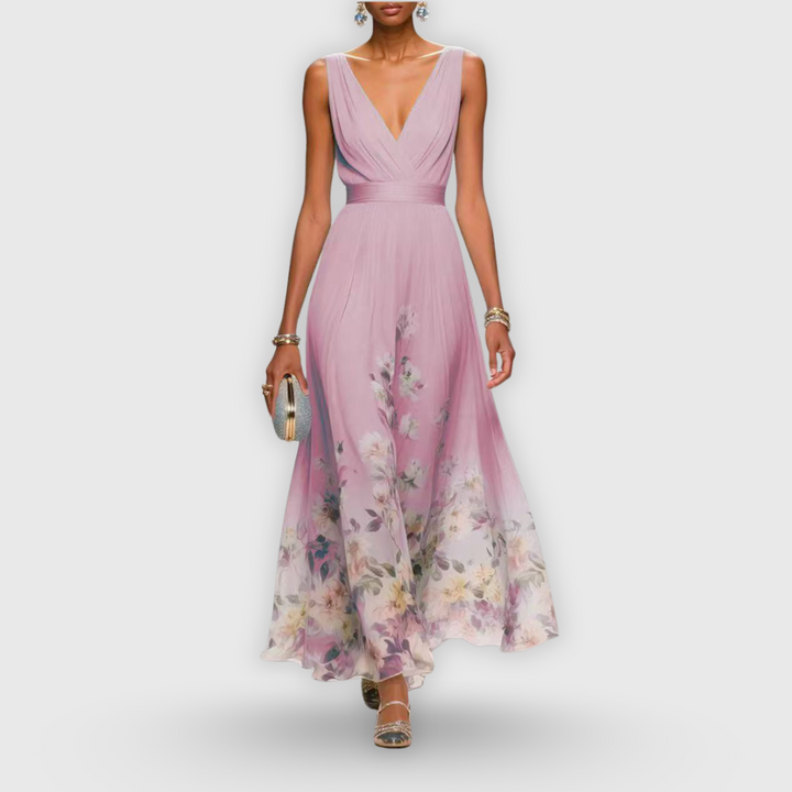 Ingrid | Dames maxi-jurk met bloemenprint en V-hals