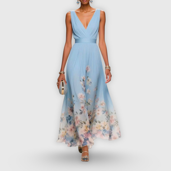 Ingrid | Dames maxi-jurk met bloemenprint en V-hals