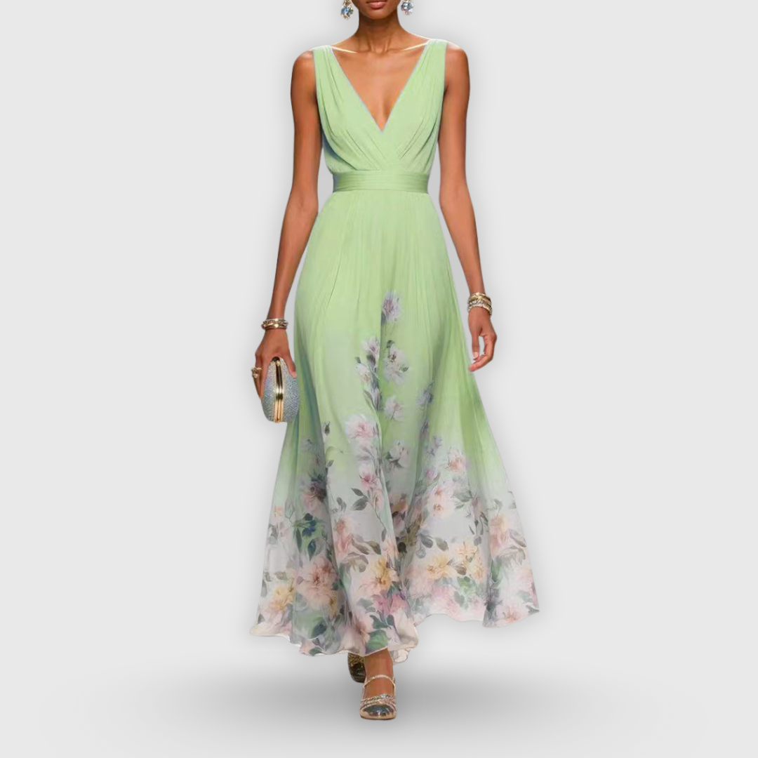 Ingrid | Dames maxi-jurk met bloemenprint en V-hals