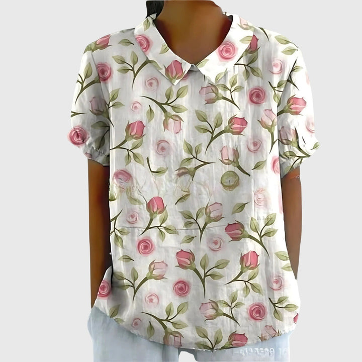Blake | Dames Blouse met Bloemenkraag en Korte Mouwen