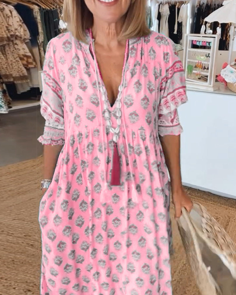 Ella | Women Printed V Neck Midi Dress