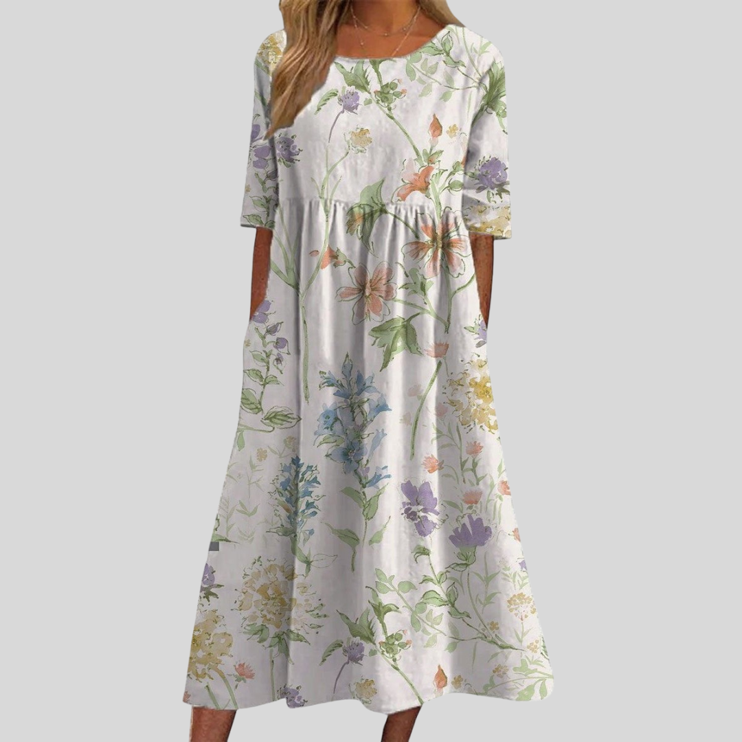 Lennon | Dames Vintage Midi Jurk met Bloemenprint