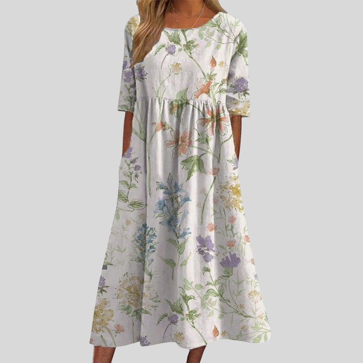 Lennon | Dames Vintage Midi Jurk met Bloemenprint