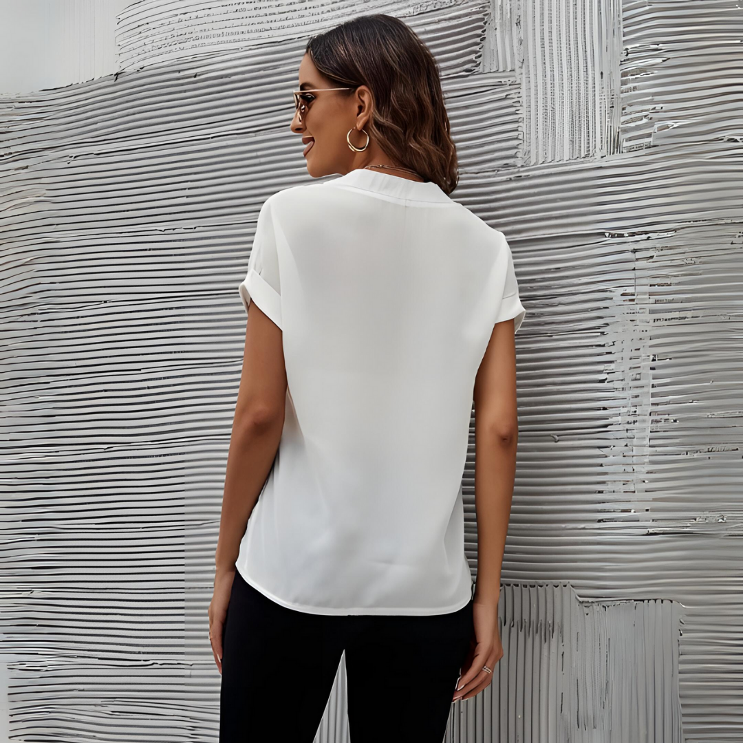 Bella | Dames Chiffon Blouse met V-Hals en Korte Mouwen