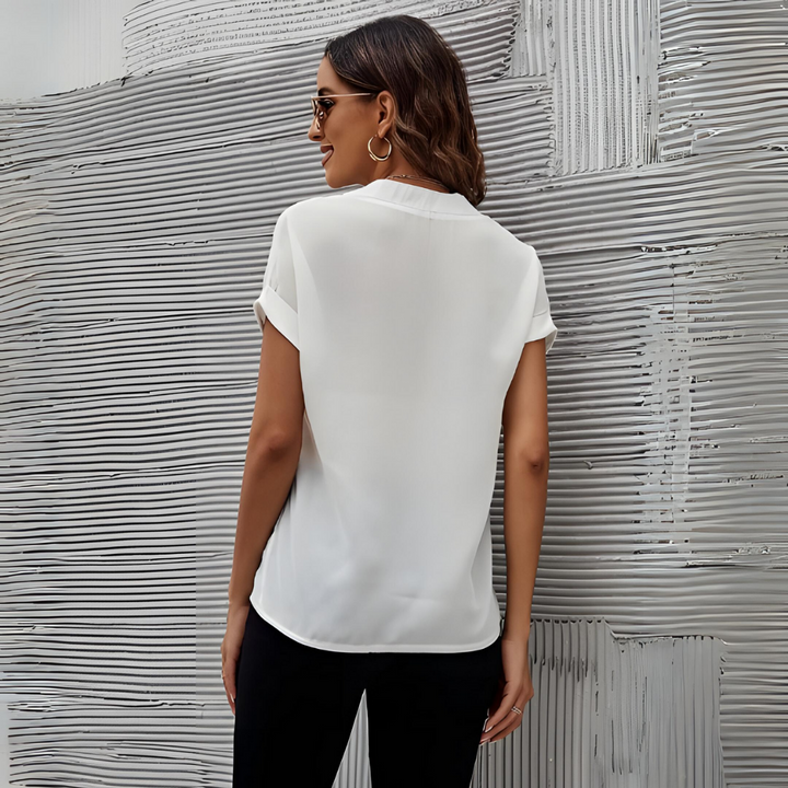 Bella | Dames Chiffon Blouse met V-Hals en Korte Mouwen