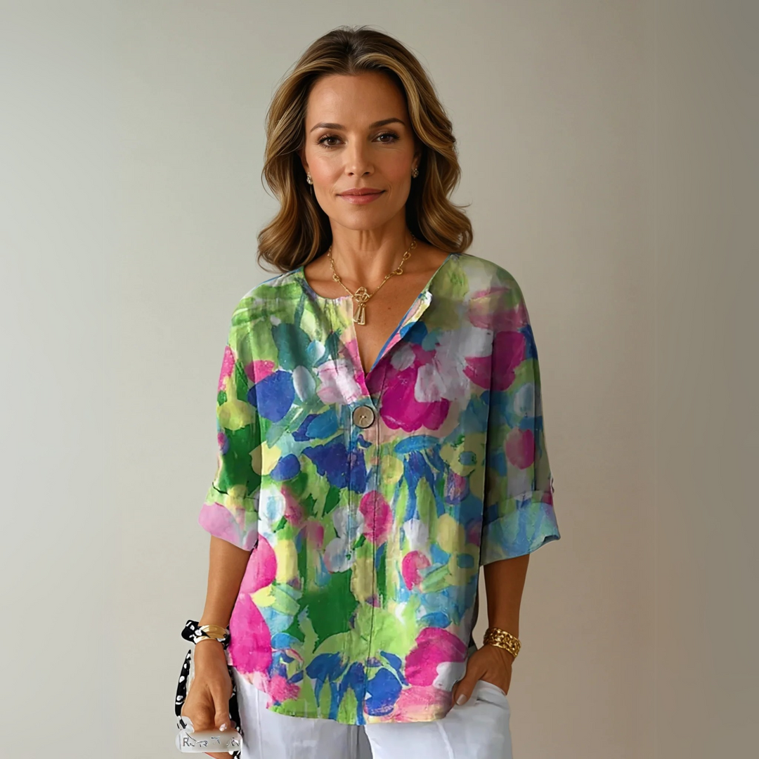 Elina | Dames Casual Top Met Bloemenprint En V-hals