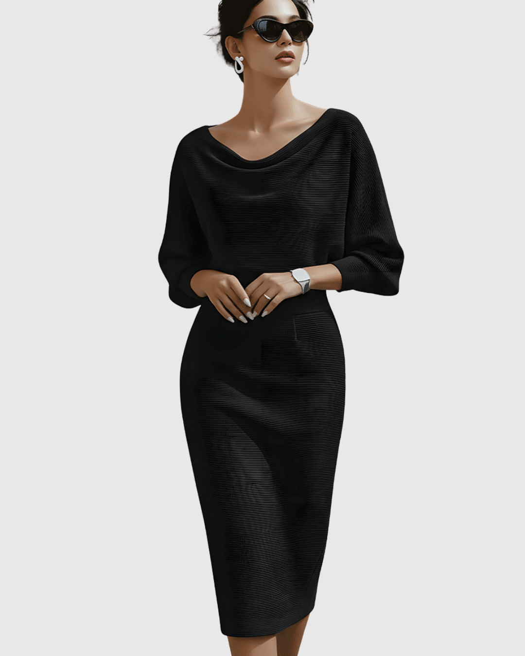 Harper | Dames Elegante Gedrapeerde Gebreide Midi Jurk