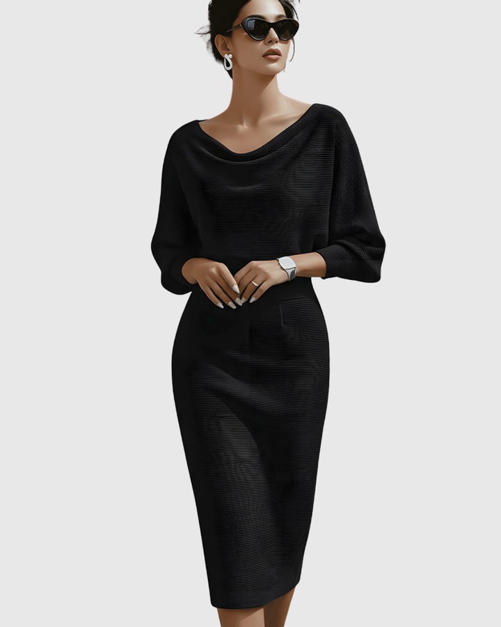 Harper | Dames Elegante Gedrapeerde Gebreide Midi Jurk