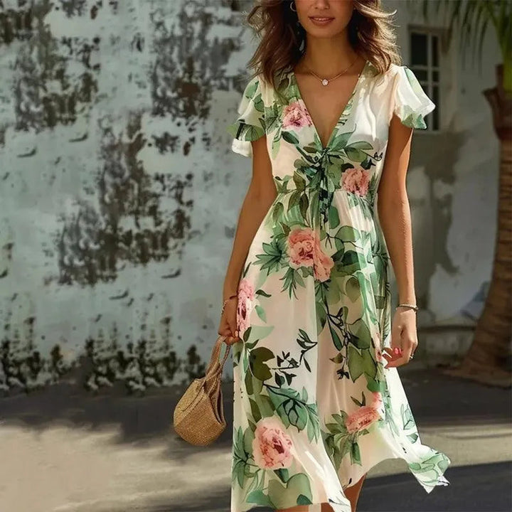Faye | Dames Chiffon Maxi Jurk met Bloemenprint voor Vakantie