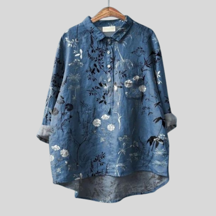 Mila | Dames Bloemen Blouse Met Knoopsluiting Aan De Voorkant En Zak