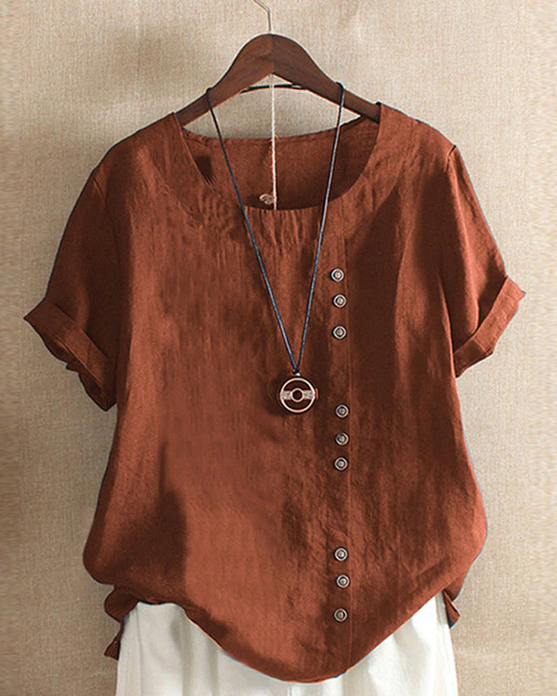 Freya | Women Button Detail Casual Short Sleeve Blouse