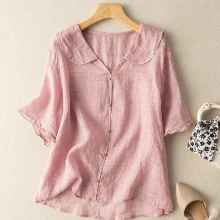Alys | Dames Top Met Knoopsluiting Aan De Voorkant En Korte Mouwen