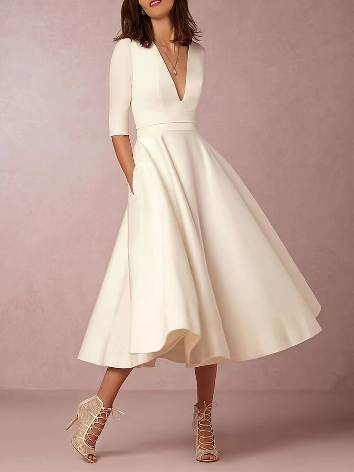Chloe | Elegante Flared Midi-jurk voor Vrouwen als Gast op een Huwelijk