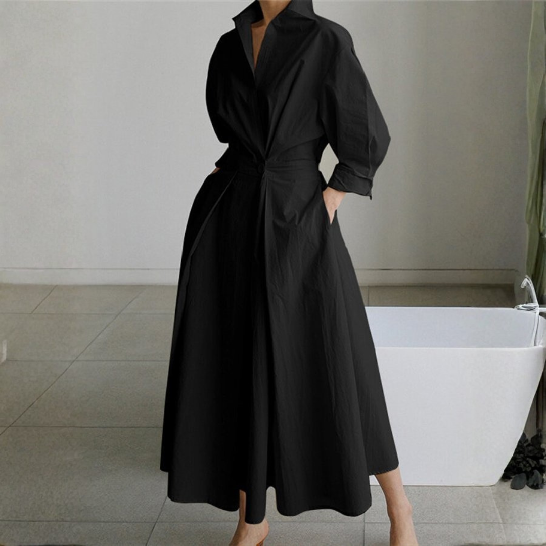 Chloe | Dames Elegante Midi Jurk Met Knoopdetail En Tailleaccent