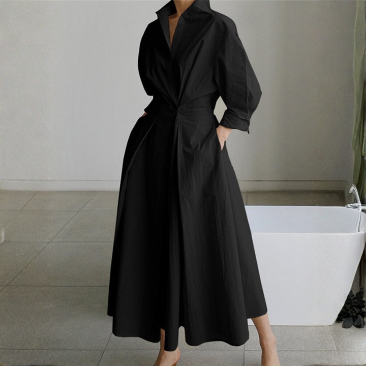 Chloe | Dames Elegante Midi Jurk Met Knoopdetail En Tailleaccent