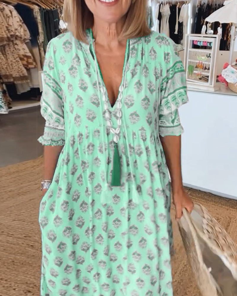 Ella | Women Printed V Neck Midi Dress