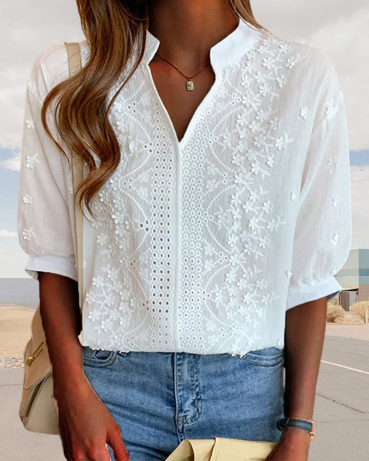 Julia | Women V Neck Puff Sleeve Blouse