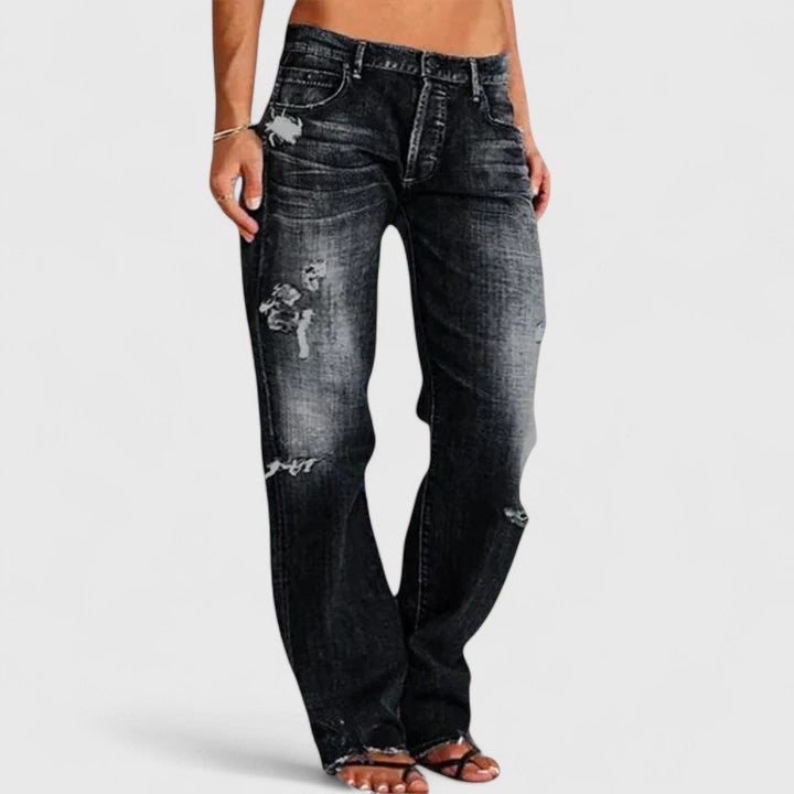 Riley | Dames Rechte Jeans met Relaxte Pasvorm en Distressed Details