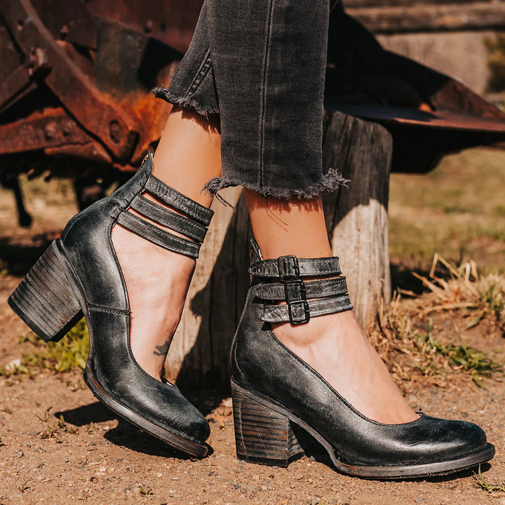 Hailey | Dames Block Heel Schoenen met Dubbele Bandjes