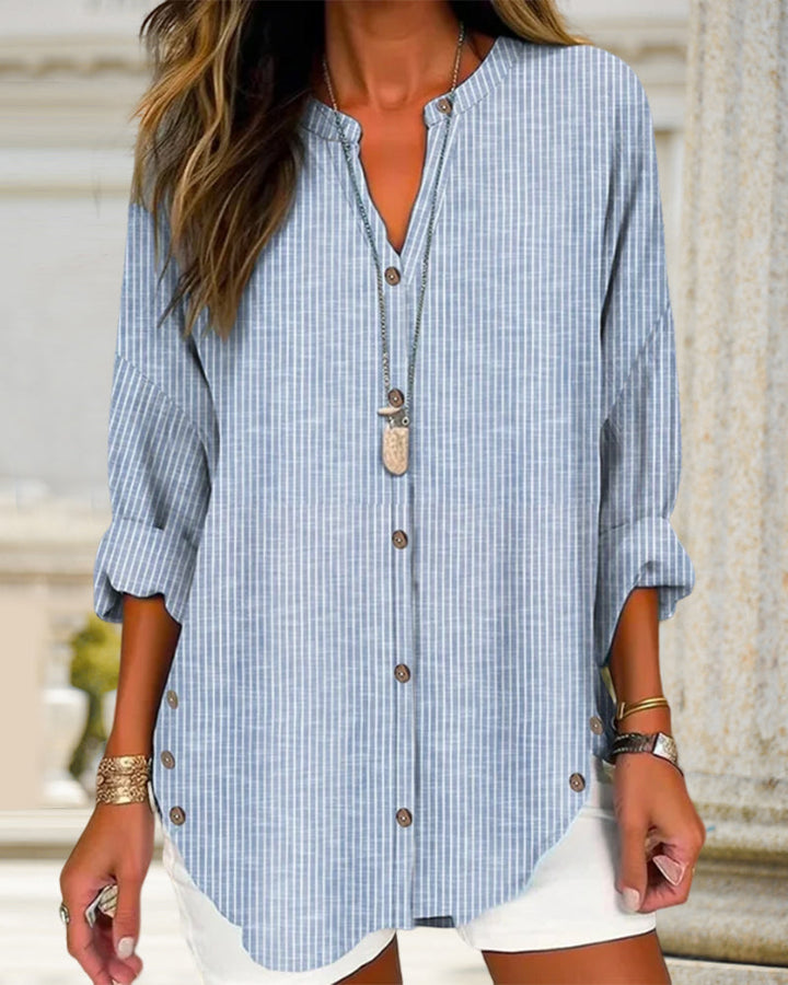 Gabriella | Women’s Relaed Striped Button Blouse