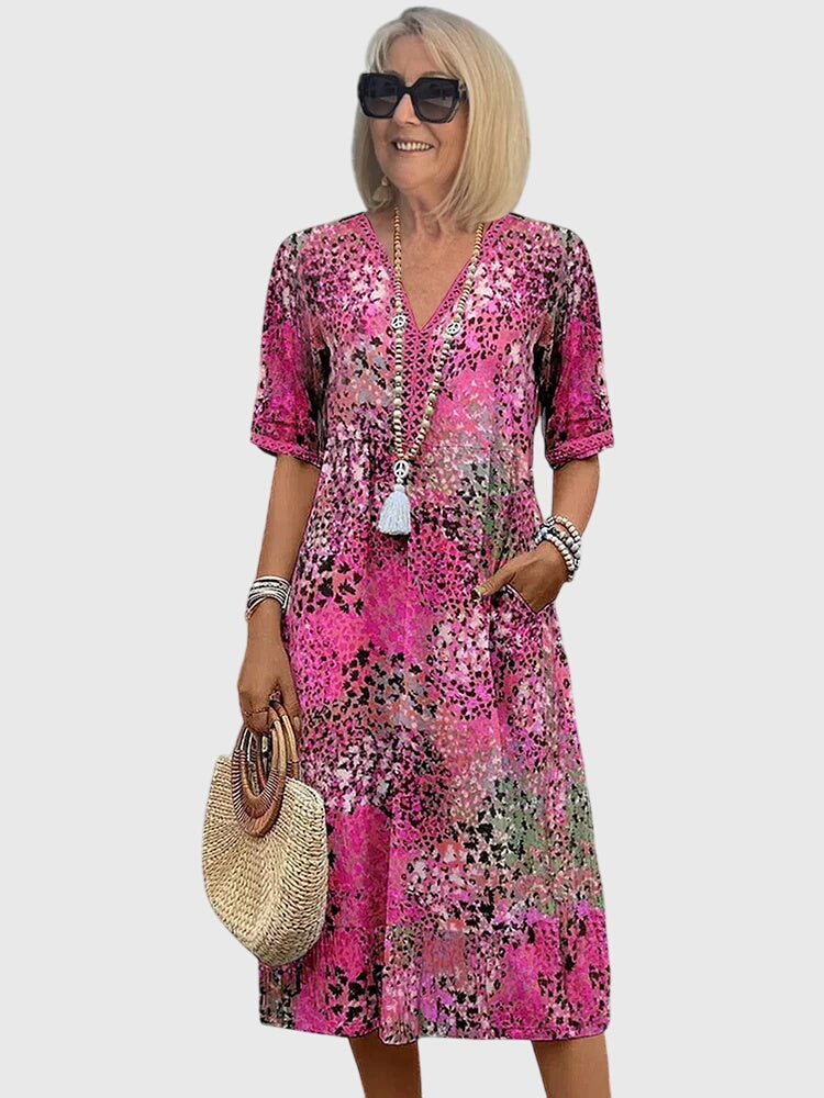 Jenna | Dames midi-jurk met print en V-hals