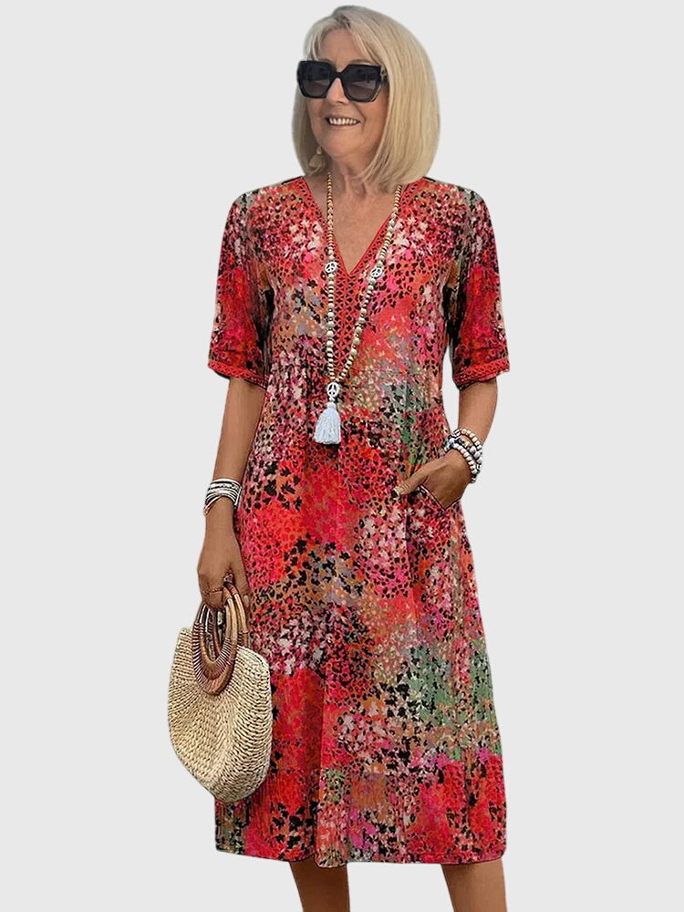 Jenna | Dames midi-jurk met print en V-hals