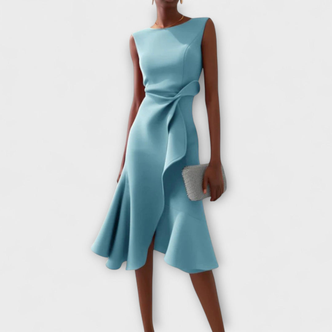 Emma | Dames elegante mouwloze midi-jurk met ruches