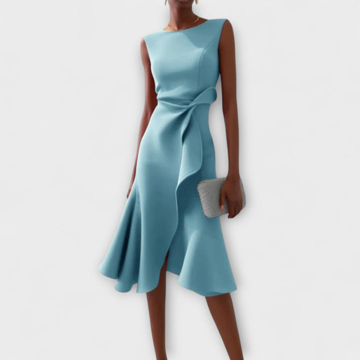 Emma | Dames elegante mouwloze midi-jurk met ruches