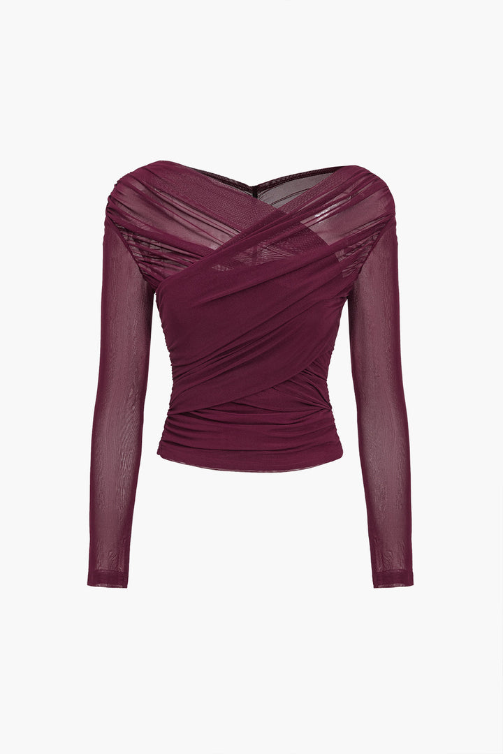 Katie | Women Ruched Mesh Long Sleeve Top
