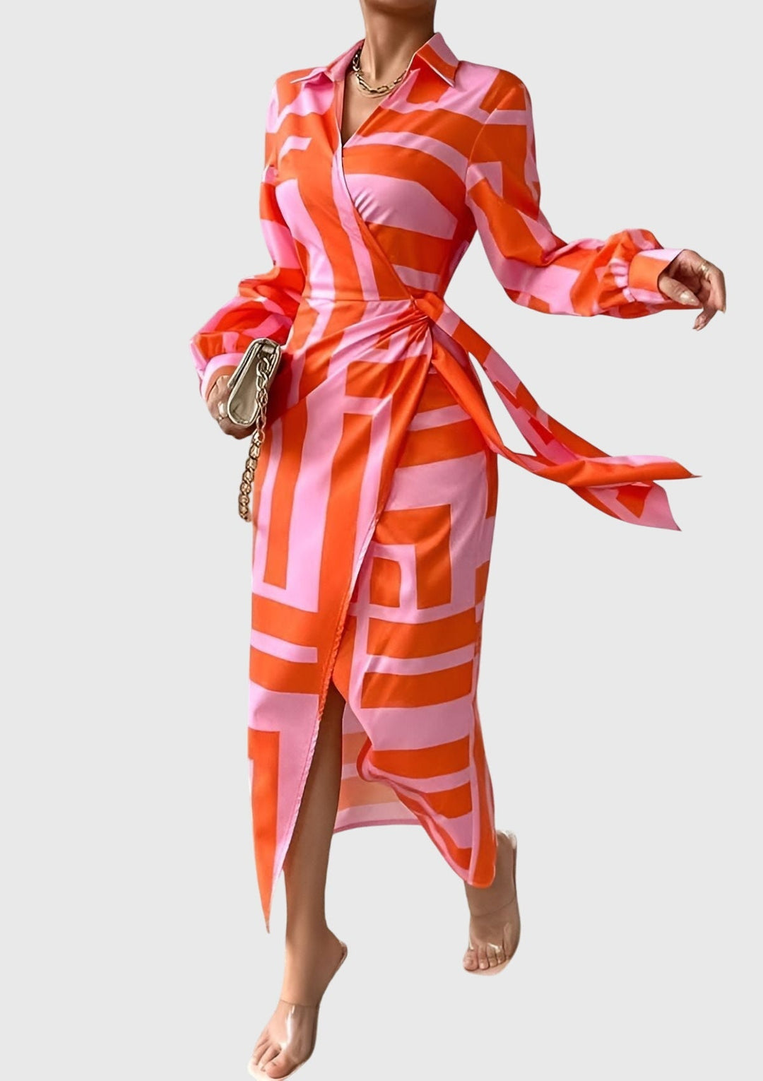 Callie | Dames Gestreepte Wikkel Midi Jurk
