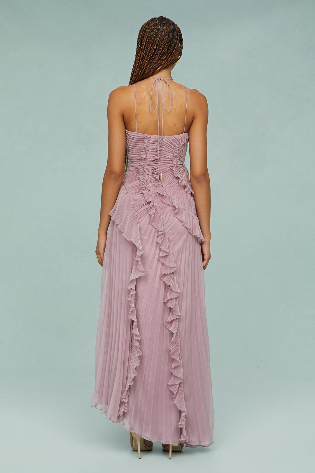 Mary | Dames Plissé Rimpel Halter Midi-jurk