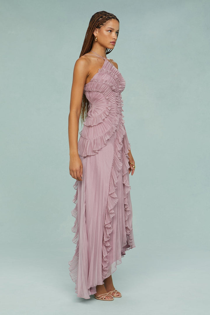 Mary | Dames Plissé Rimpel Halter Midi-jurk