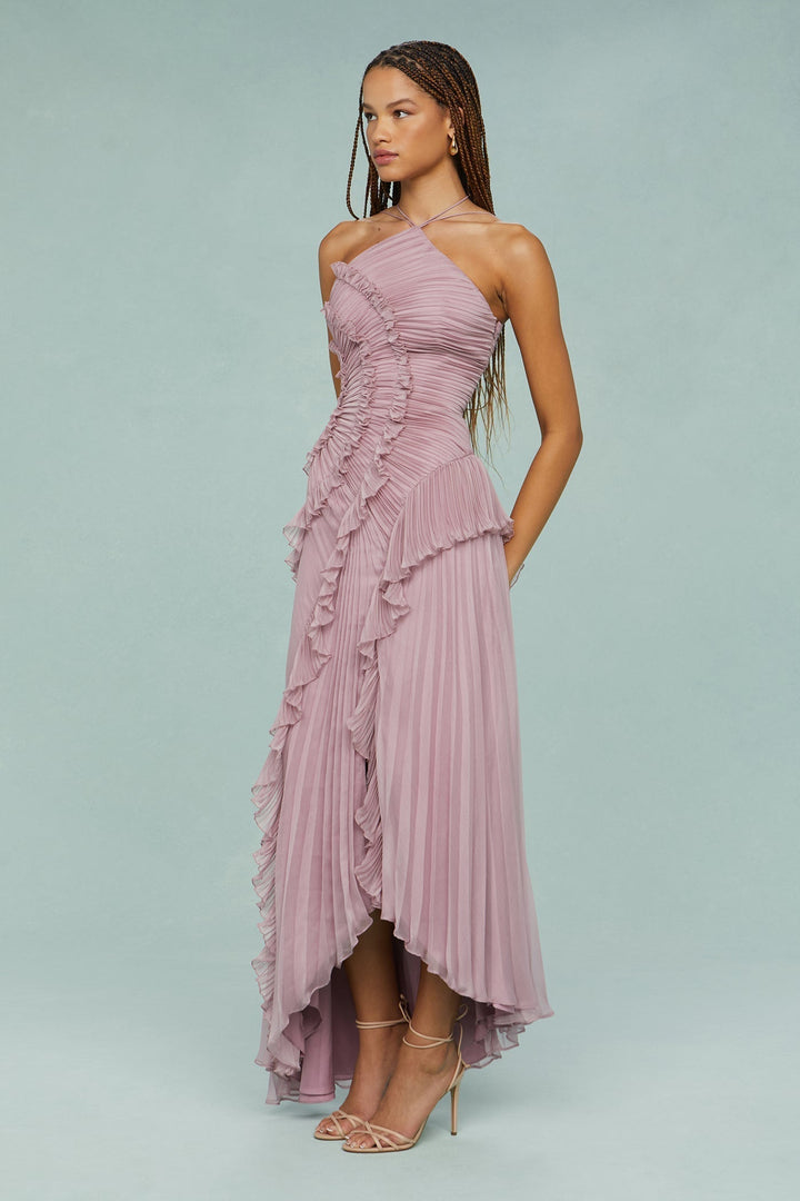 Mary | Dames Plissé Rimpel Halter Midi-jurk