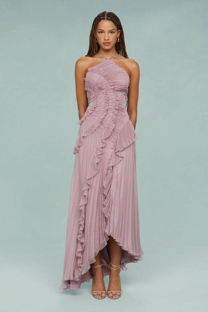 Mary | Dames Plissé Rimpel Halter Midi-jurk