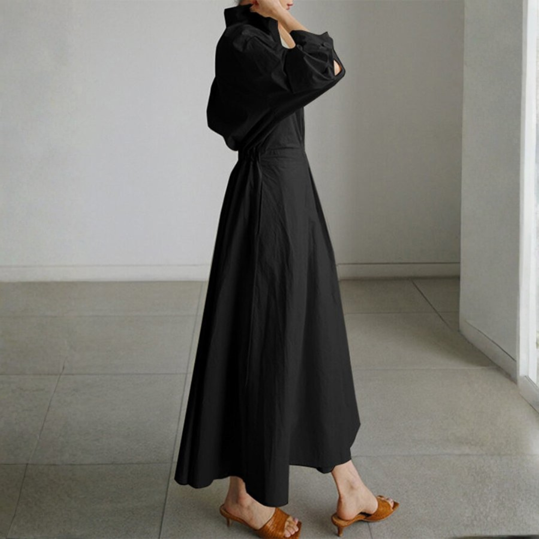 Chloe | Dames Elegante Midi Jurk Met Knoopdetail En Tailleaccent
