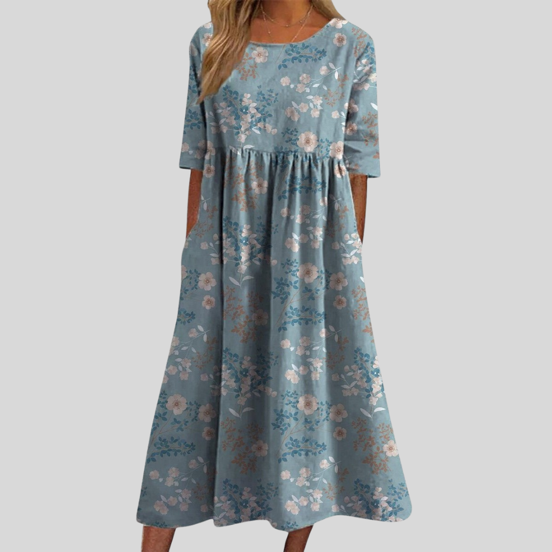 Lennon | Dames Vintage Midi Jurk met Bloemenprint