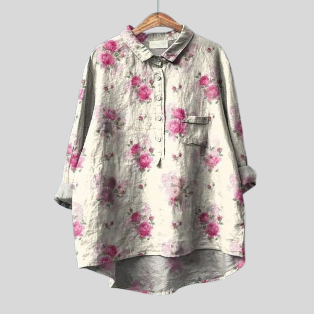 Mila | Dames Bloemen Blouse Met Knoopsluiting Aan De Voorkant En Zak