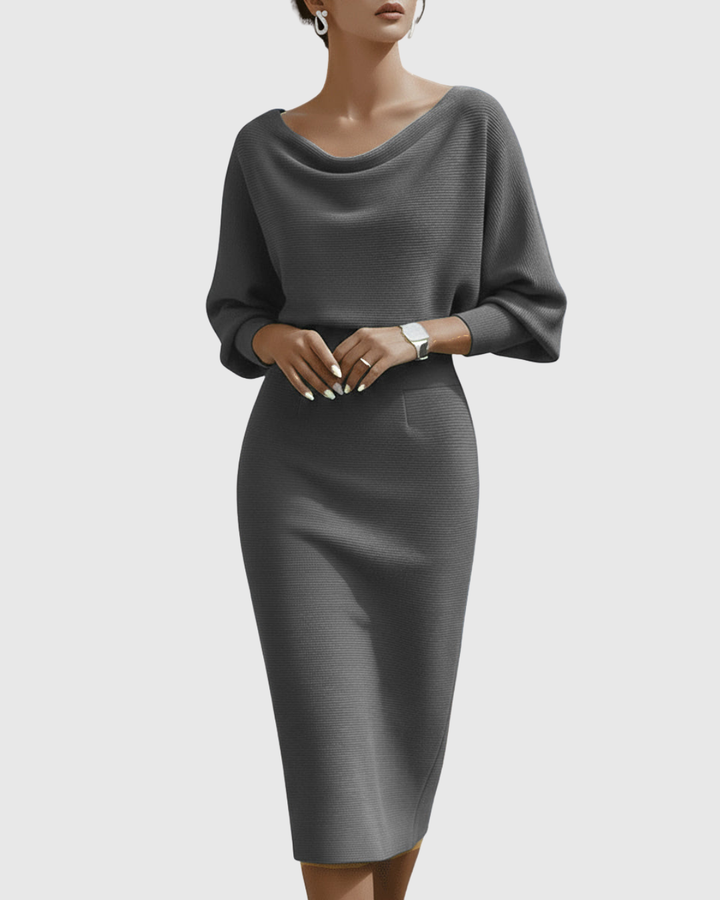 Harper | Dames Elegante Gedrapeerde Gebreide Midi Jurk