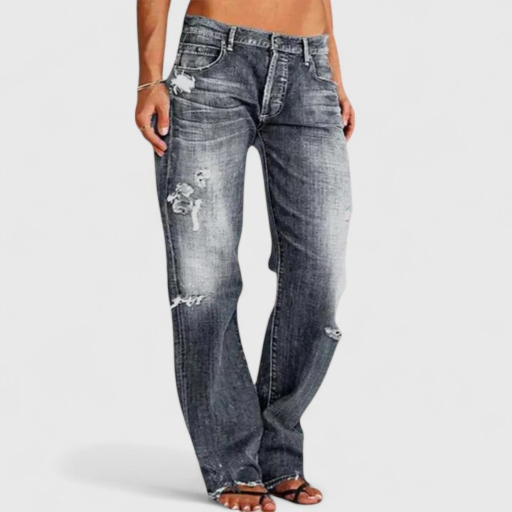 Riley | Dames Rechte Jeans met Relaxte Pasvorm en Distressed Details