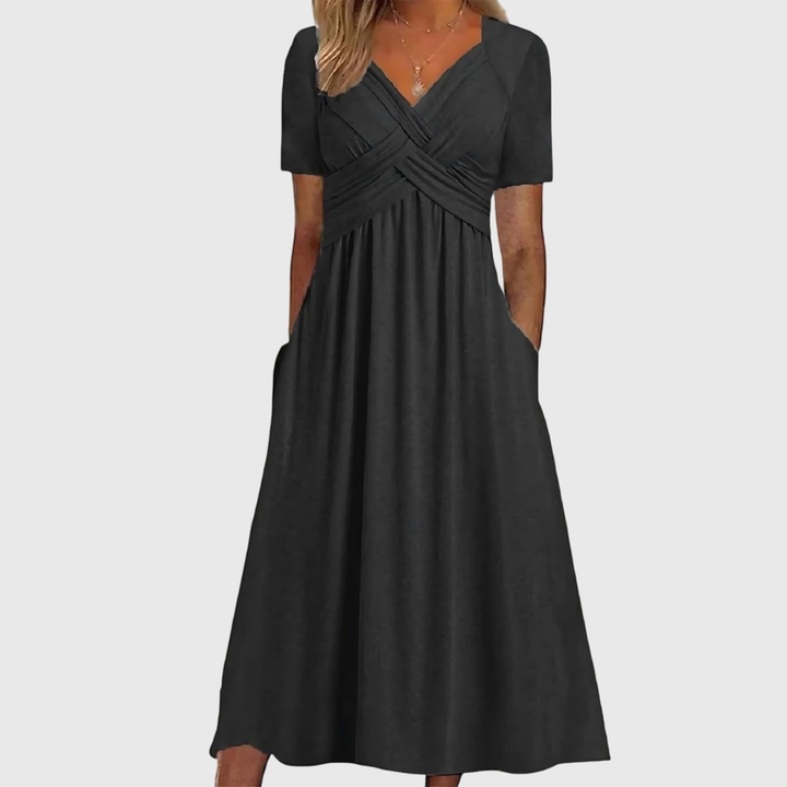 Delaney | Dames V-hals Zwierige Midi Jurk