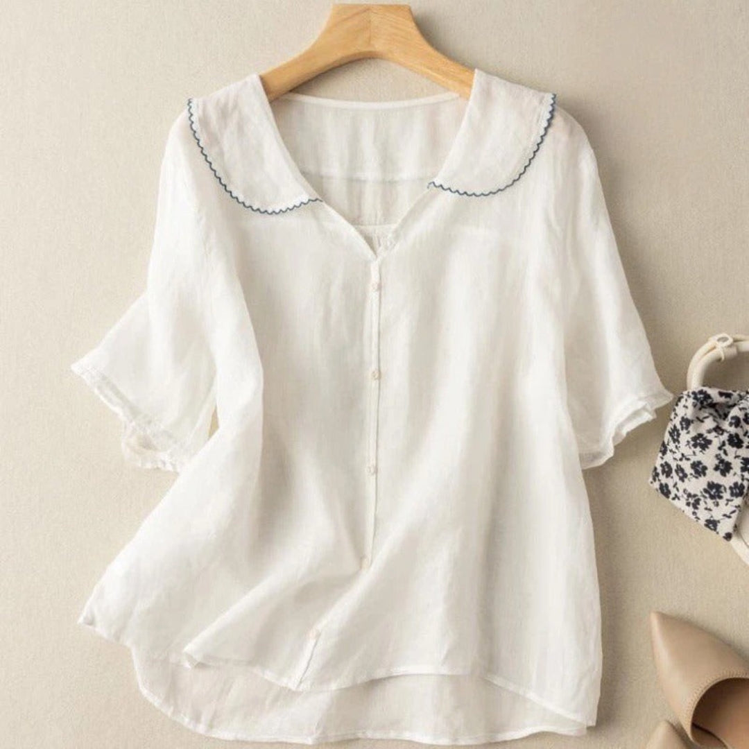 Alys | Dames Top Met Knoopsluiting Aan De Voorkant En Korte Mouwen