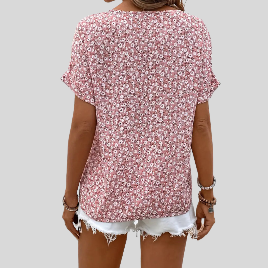 Della | Dames Casual Top Met Bloemenprint En Knoopsluiting Aan De Voorkant