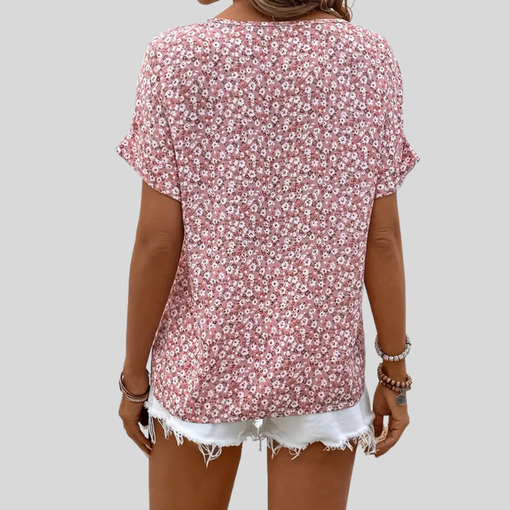 Della | Dames Casual Top Met Bloemenprint En Knoopsluiting Aan De Voorkant