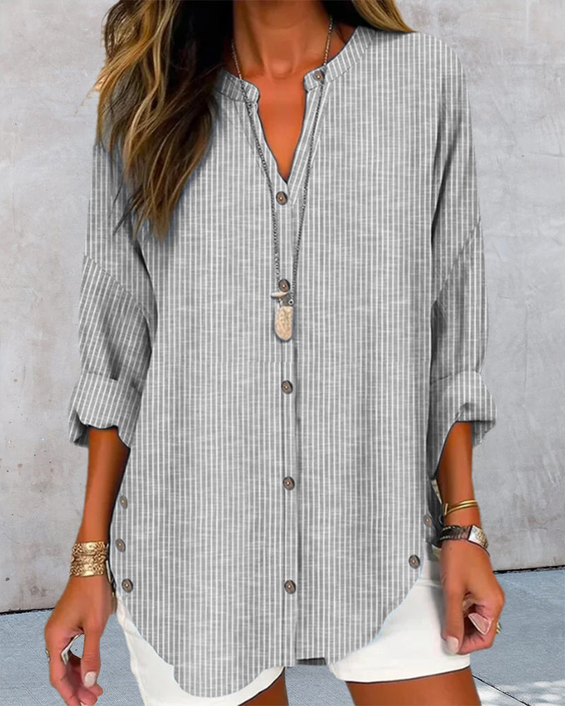 Gabriella | Women’s Relaed Striped Button Blouse
