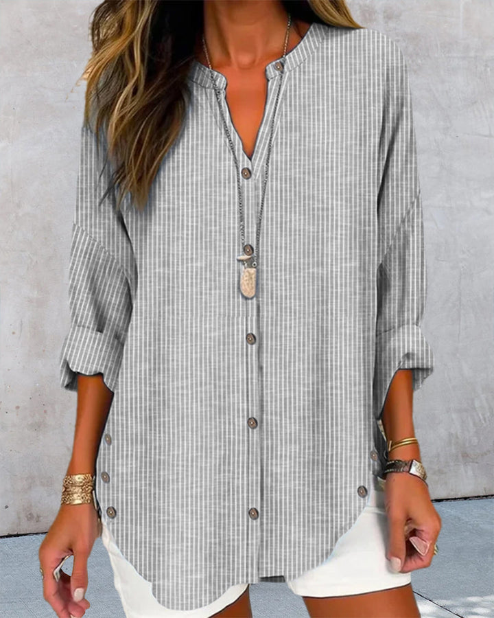 Gabriella | Women’s Relaed Striped Button Blouse