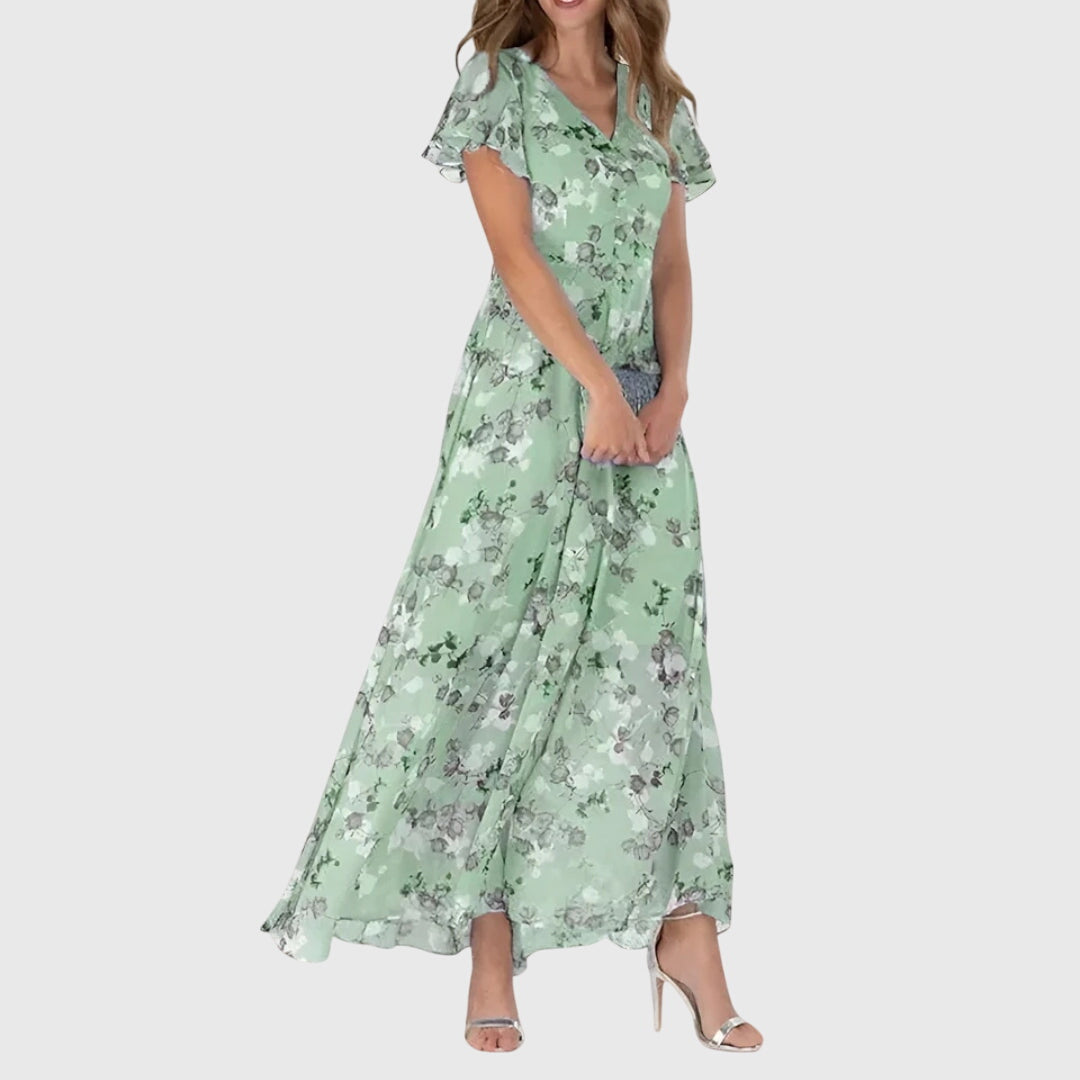 Faye | Dames maxi-jurk met bloemenprint en V-hals
