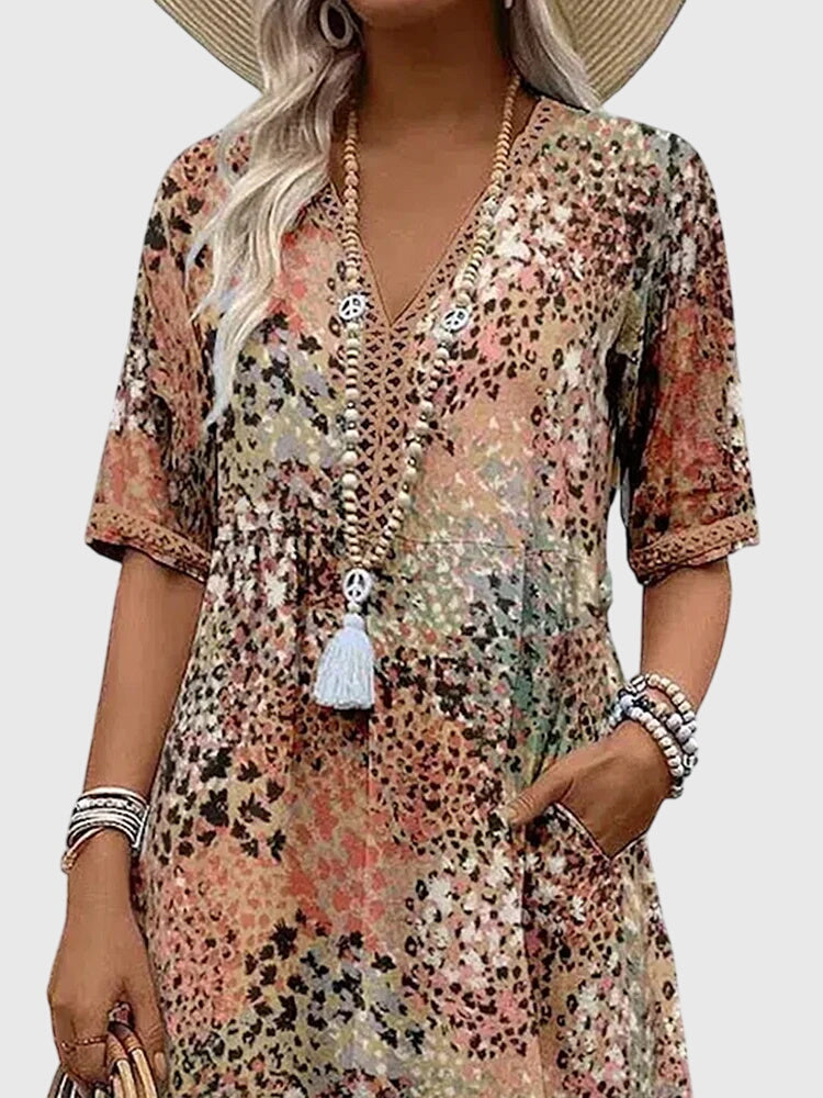 Jenna | Dames midi-jurk met print en V-hals