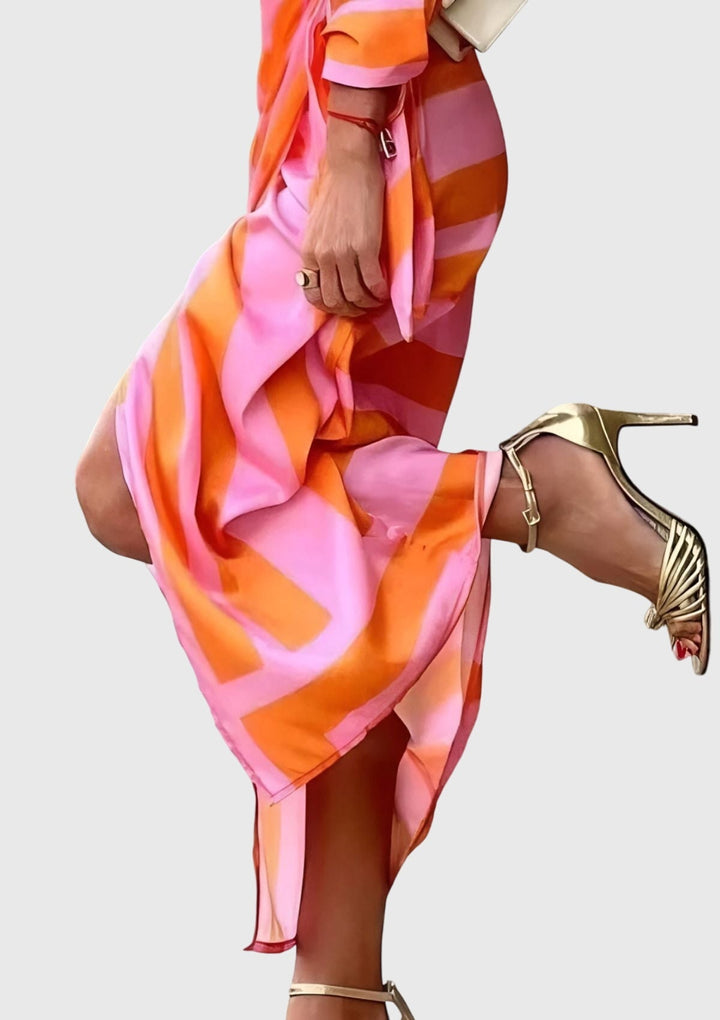 Callie | Dames Gestreepte Wikkel Midi Jurk