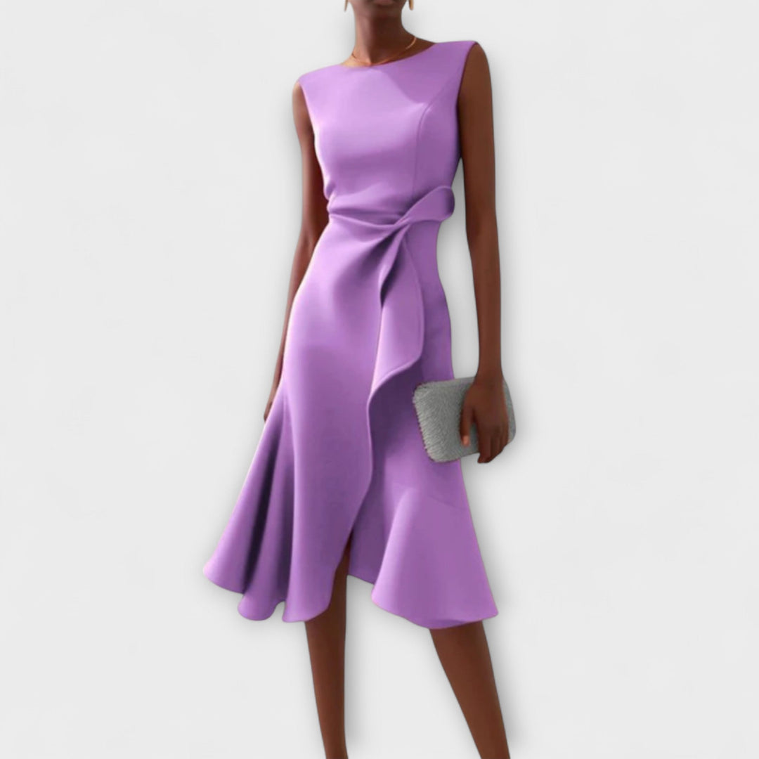 Emma | Dames elegante mouwloze midi-jurk met ruches